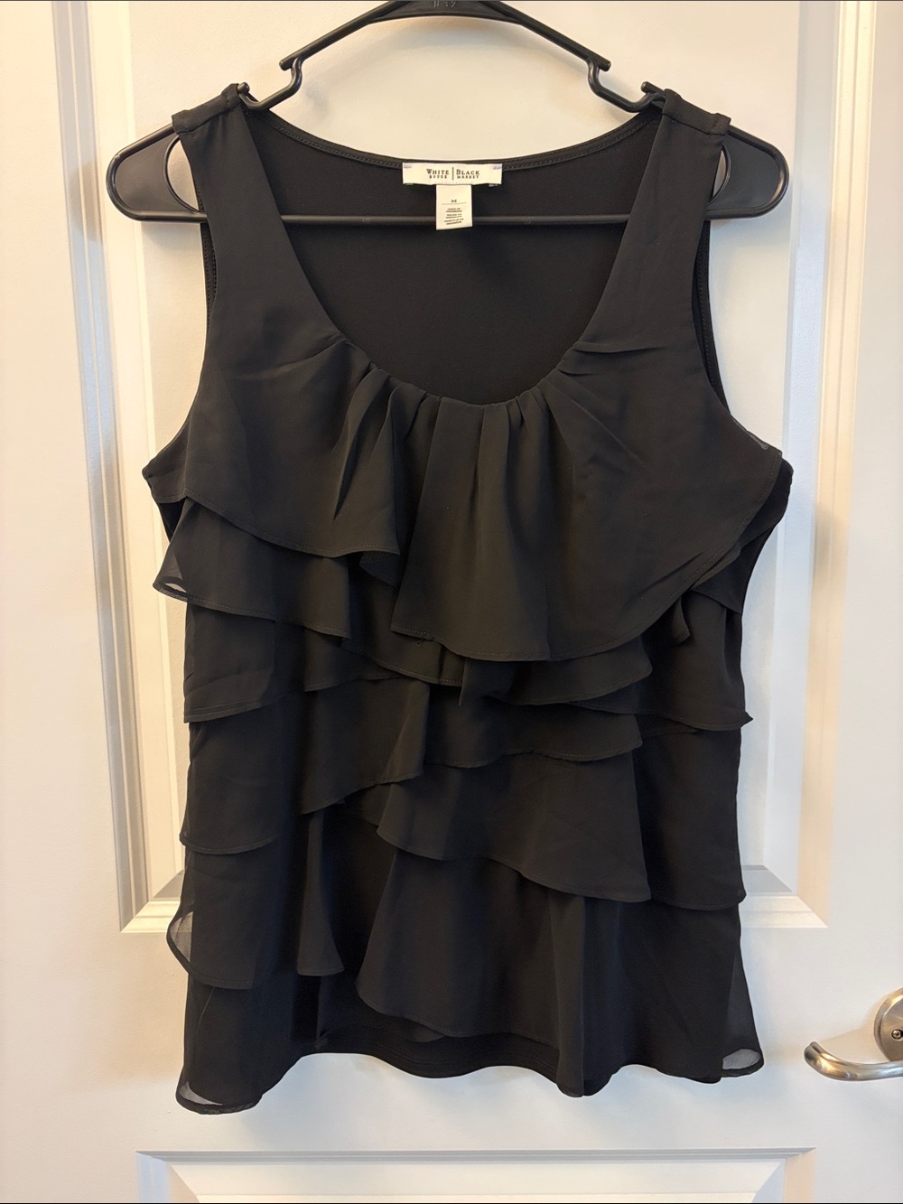 White House Black Market Black Layered Ruffle Sleeveless Blouse